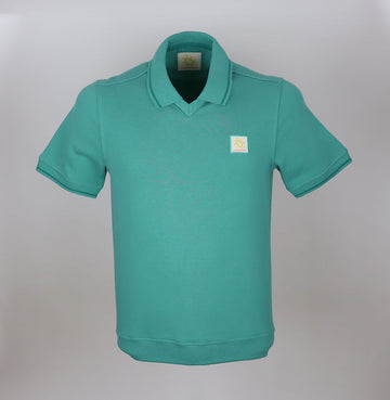 Maglia Verde Cotone Piquè a Maniche Corte con Scollo a V